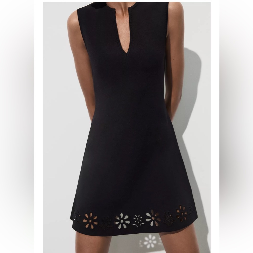 Zara Black Mini Dress‎ with Floral Hem Size Medium